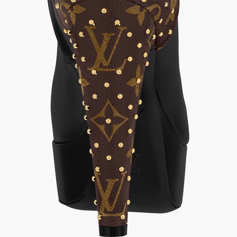 Louis Vuitton Black and Brown Heeled Boots with Animal Print - Picture 4 of 6